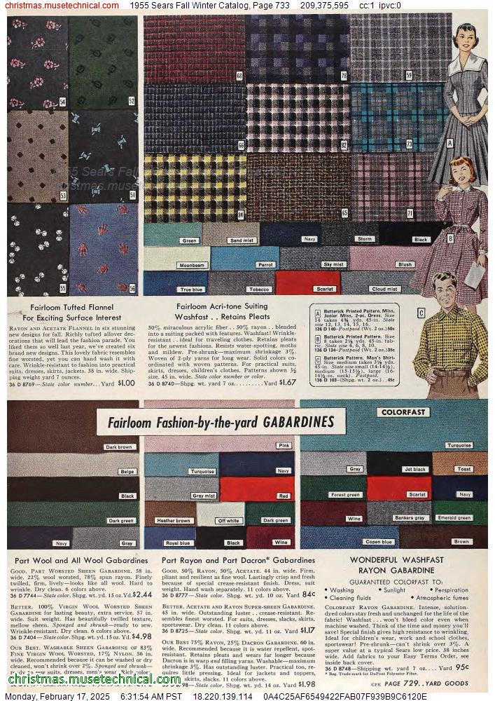 1955 Sears Fall Winter Catalog, Page 733