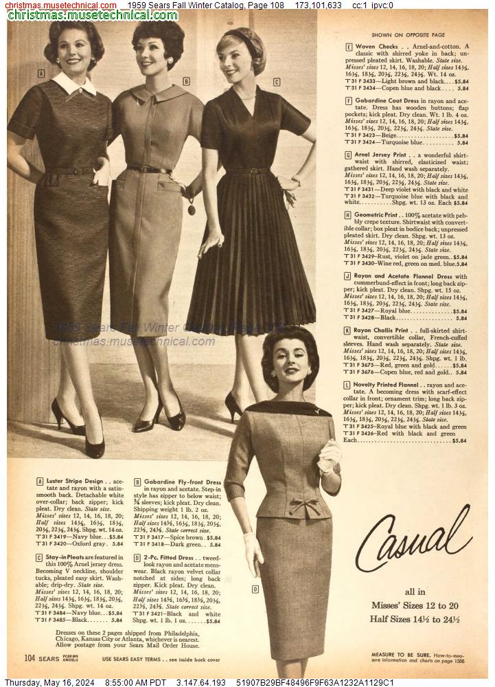 1959 Sears Fall Winter Catalog, Page 108