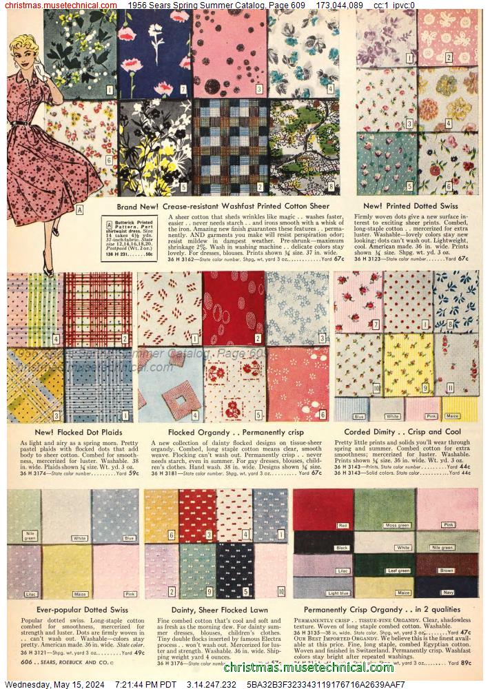 1956 Sears Spring Summer Catalog, Page 609