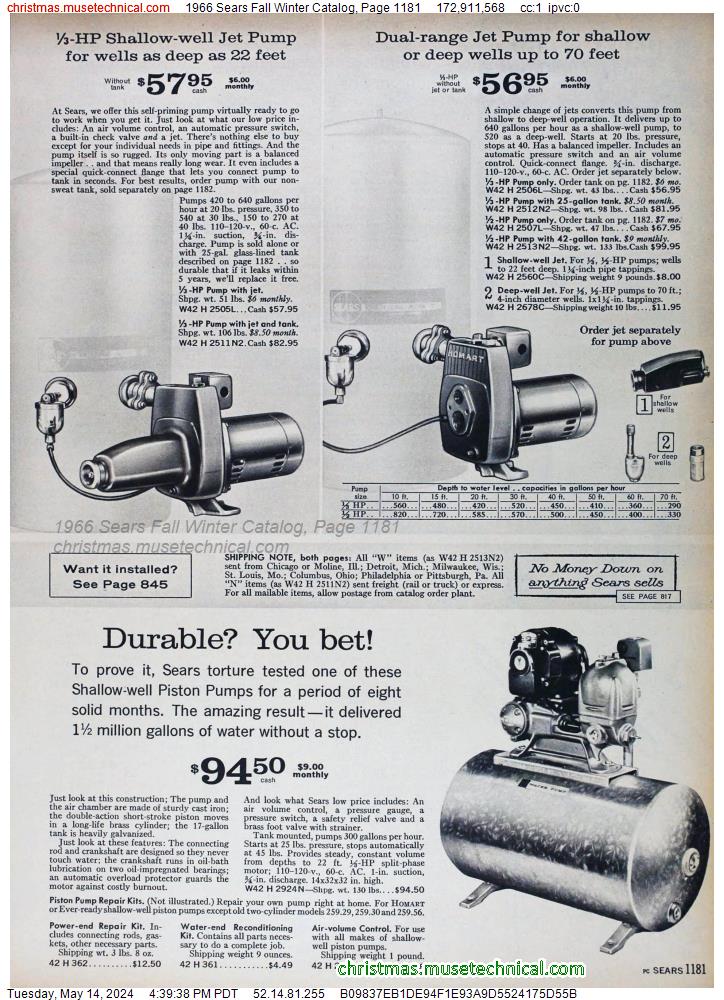 1966 Sears Fall Winter Catalog, Page 1181