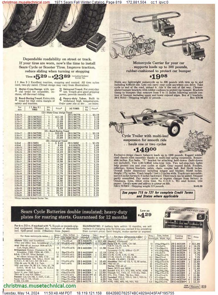 1971 Sears Fall Winter Catalog, Page 819