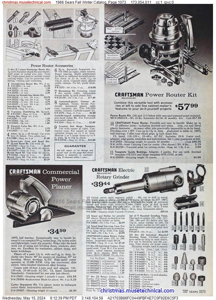 1966 Sears Fall Winter Catalog, Page 1073