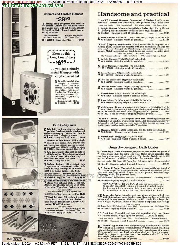1970 Sears Fall Winter Catalog, Page 1512