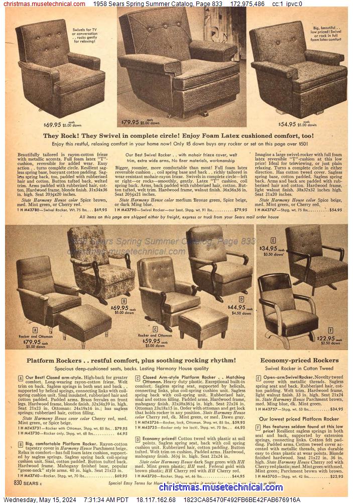 1958 Sears Spring Summer Catalog, Page 833