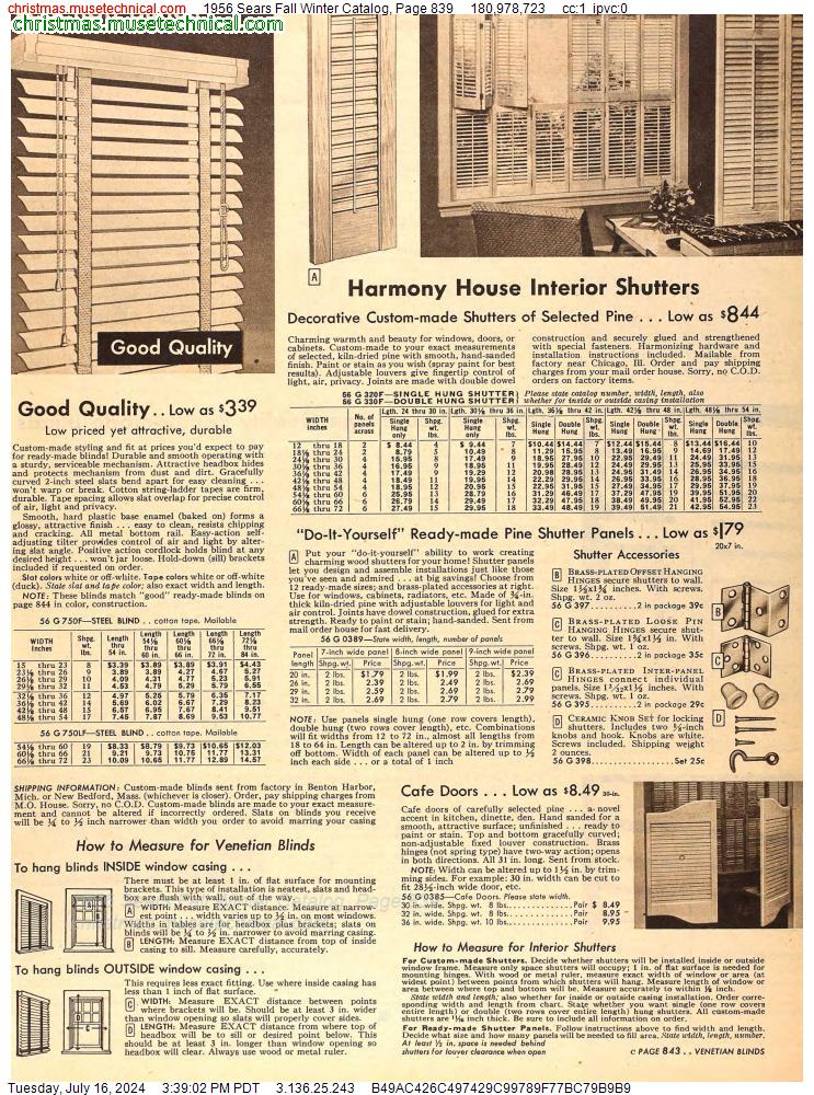 1956 Sears Fall Winter Catalog, Page 839