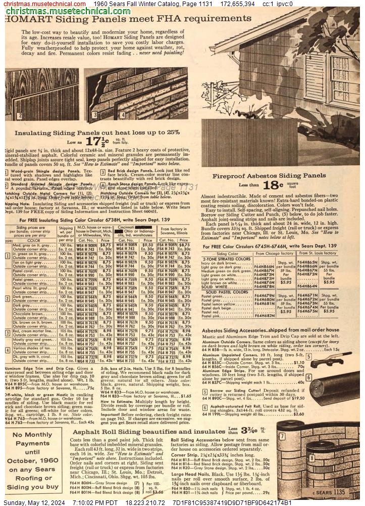 1960 Sears Fall Winter Catalog, Page 1131