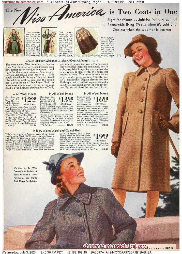 1940 Sears Fall Winter Catalog, Page 13