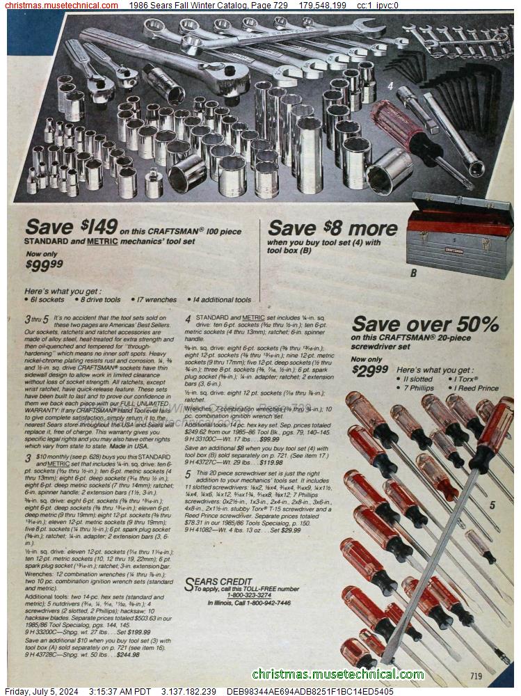 1986 Sears Fall Winter Catalog, Page 729