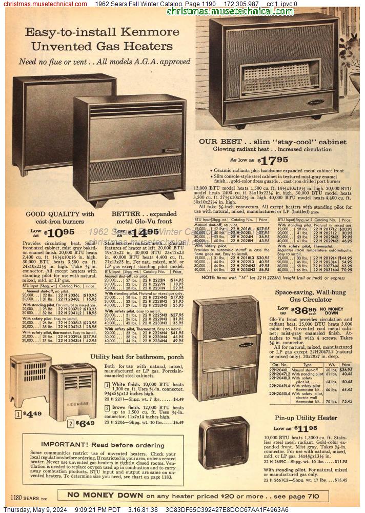 1962 Sears Fall Winter Catalog, Page 1190