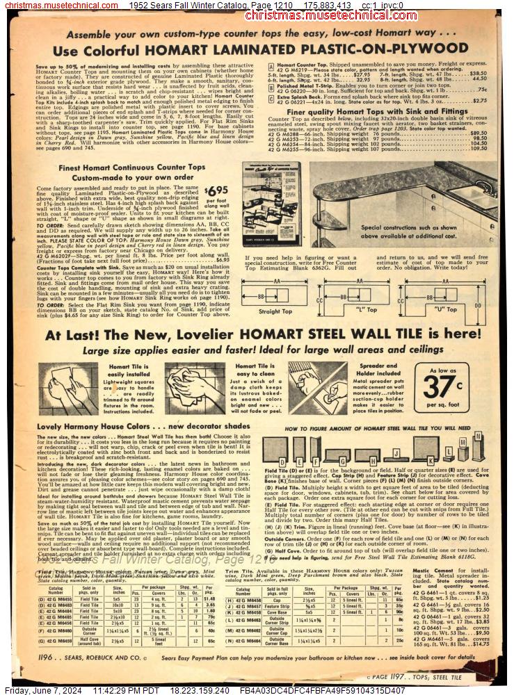 1952 Sears Fall Winter Catalog, Page 1210