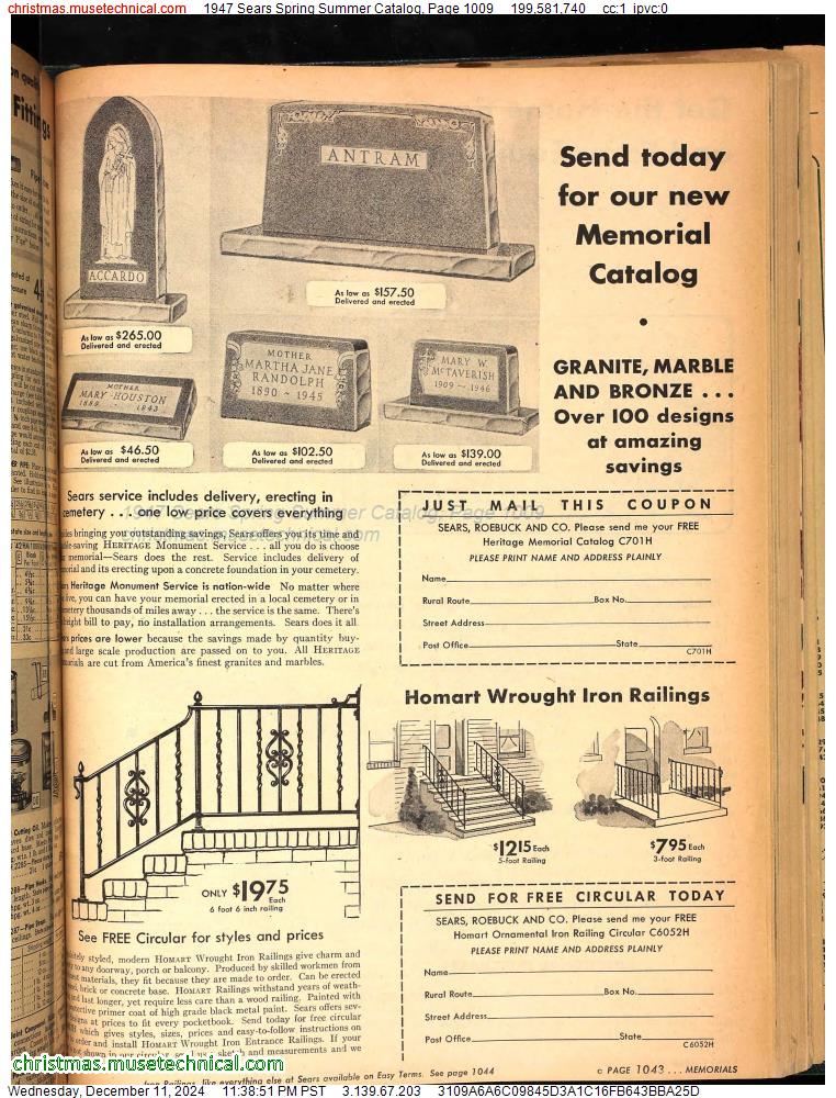 1947 Sears Spring Summer Catalog, Page 1009