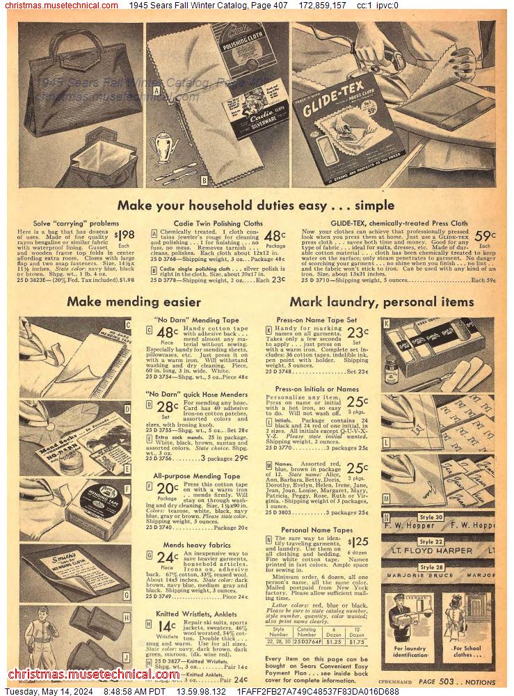 1945 Sears Fall Winter Catalog, Page 407