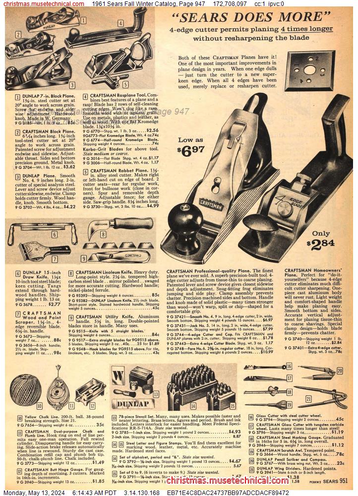 1961 Sears Fall Winter Catalog, Page 947