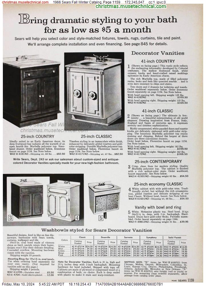 1966 Sears Fall Winter Catalog, Page 1159