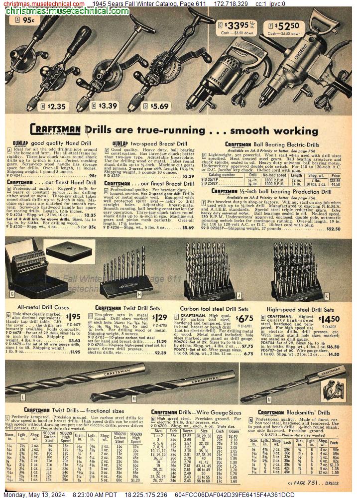 1945 Sears Fall Winter Catalog, Page 611