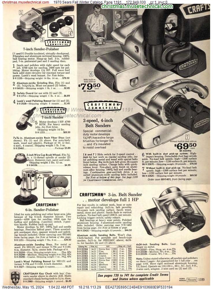 1970 Sears Fall Winter Catalog, Page 1191