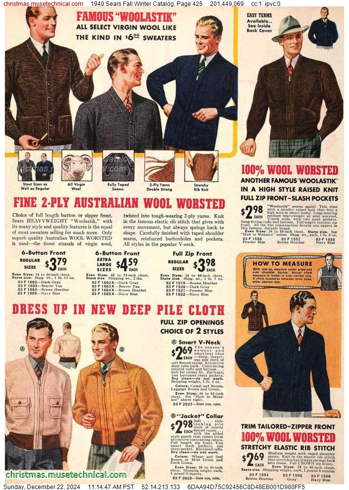 1940 Sears Fall Winter Catalog, Page 425