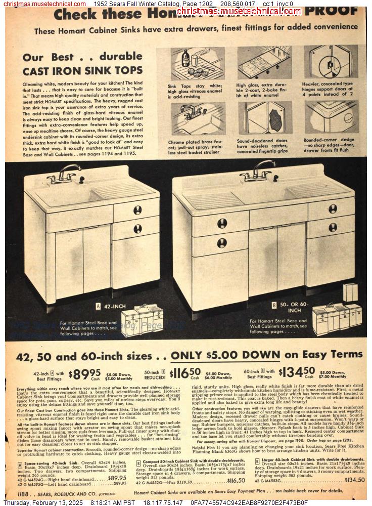 1952 Sears Fall Winter Catalog, Page 1202