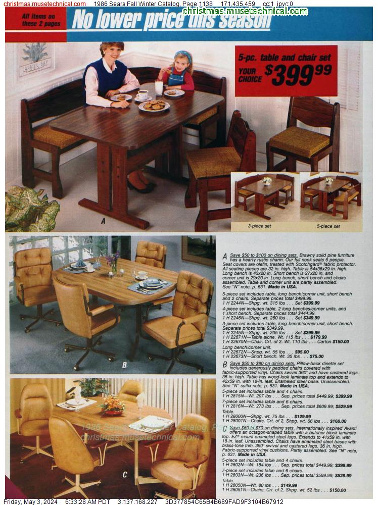1986 Sears Fall Winter Catalog, Page 1138