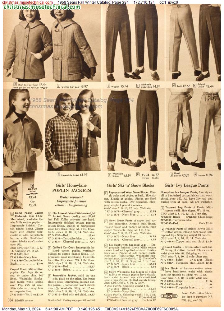1958 Sears Fall Winter Catalog, Page 384