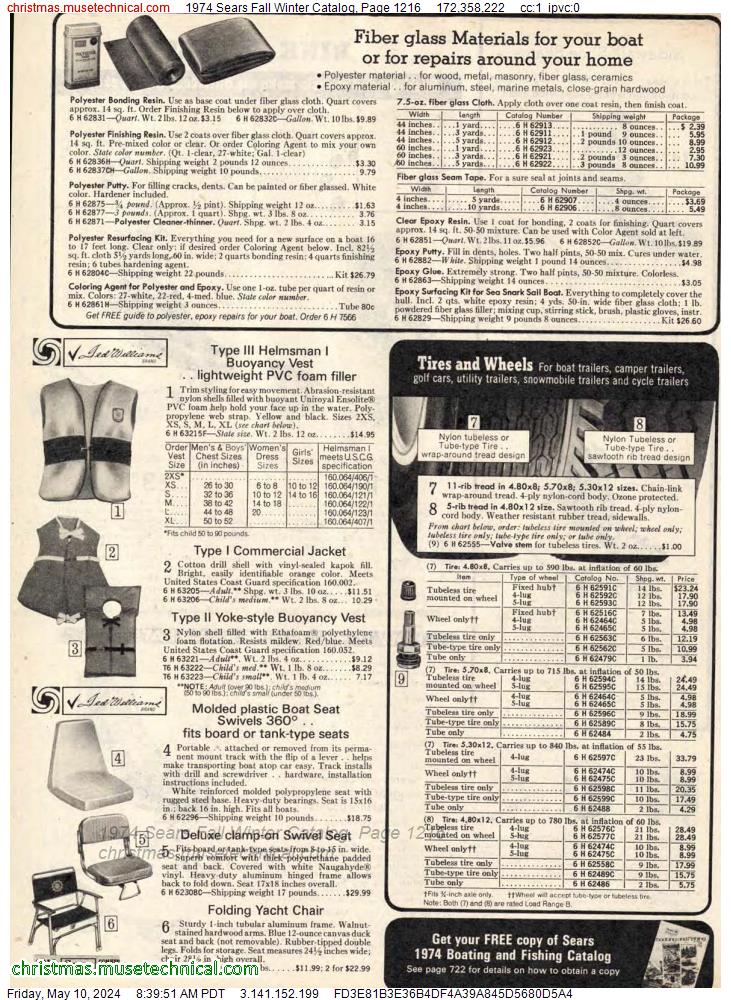 1974 Sears Fall Winter Catalog, Page 1216