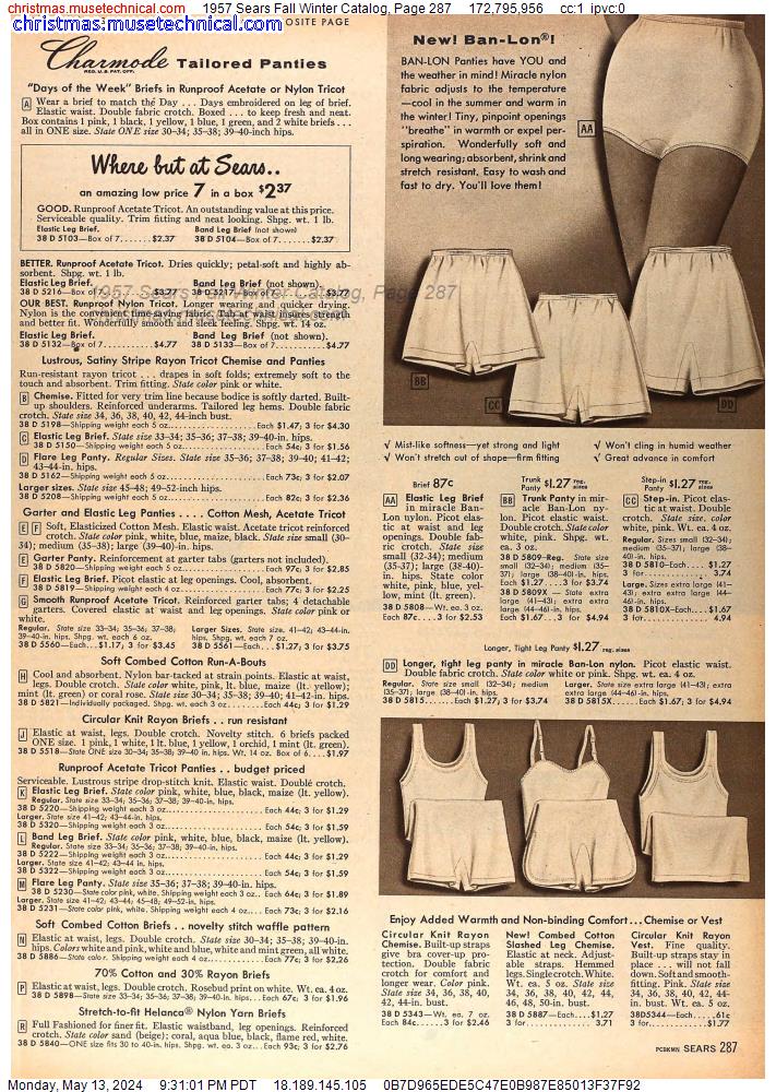 1957 Sears Fall Winter Catalog, Page 287