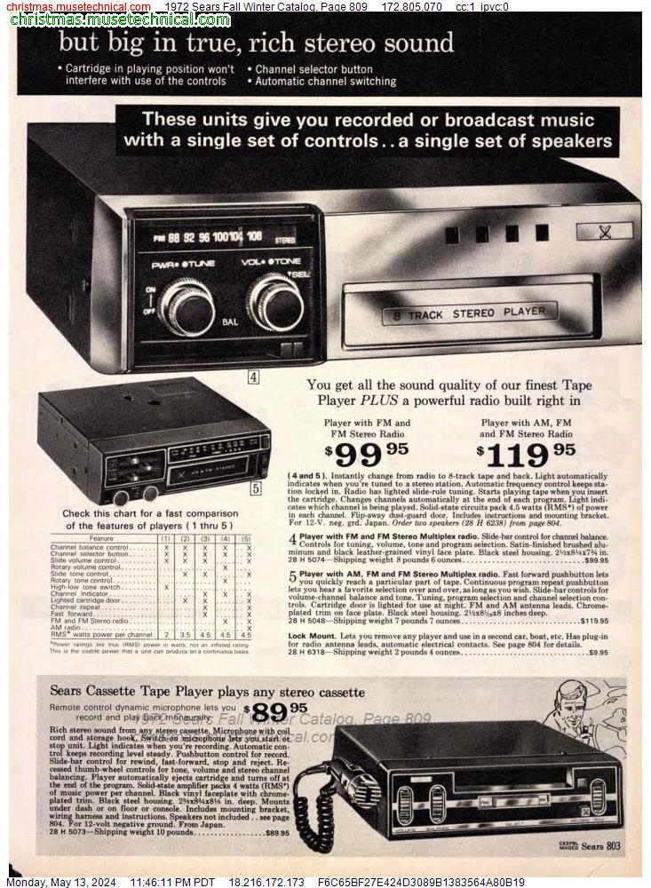 1972 Sears Fall Winter Catalog, Page 809