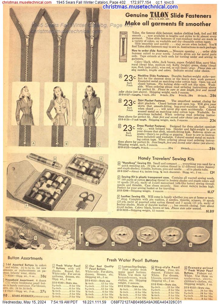 1945 Sears Fall Winter Catalog, Page 402