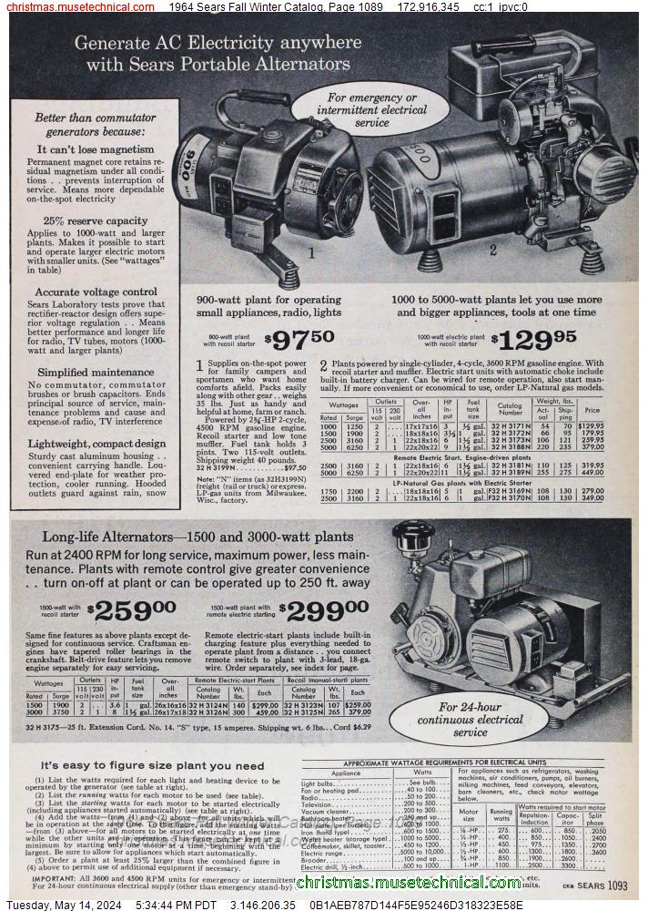 1964 Sears Fall Winter Catalog, Page 1089