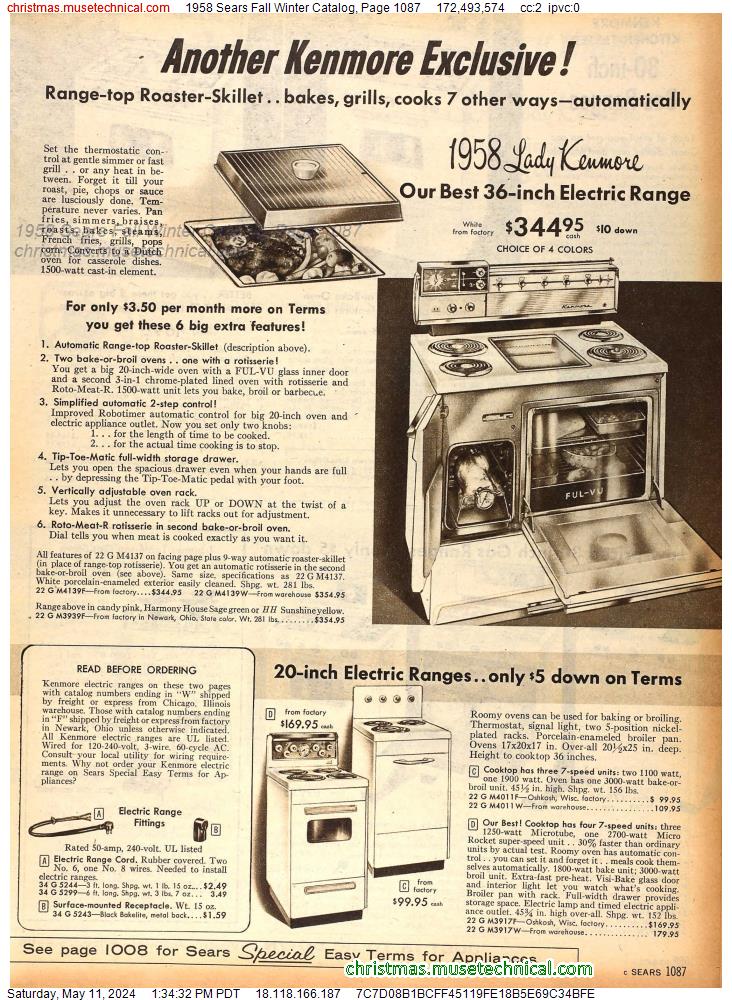 1958 Sears Fall Winter Catalog, Page 1087