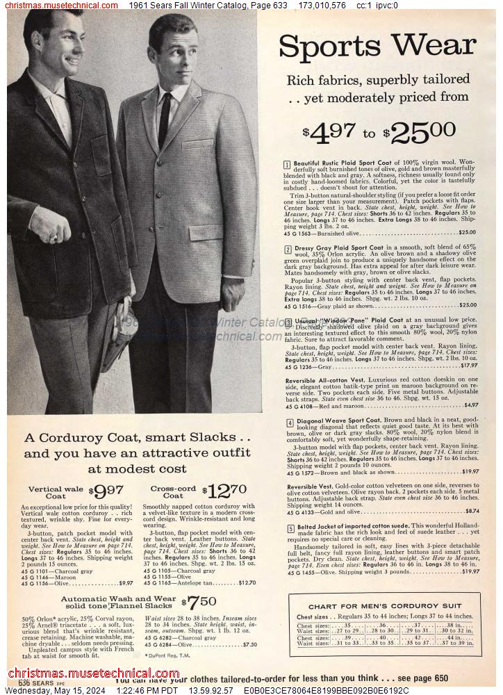 1961 Sears Fall Winter Catalog, Page 633