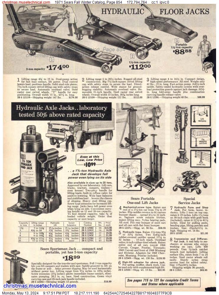 1971 Sears Fall Winter Catalog, Page 854