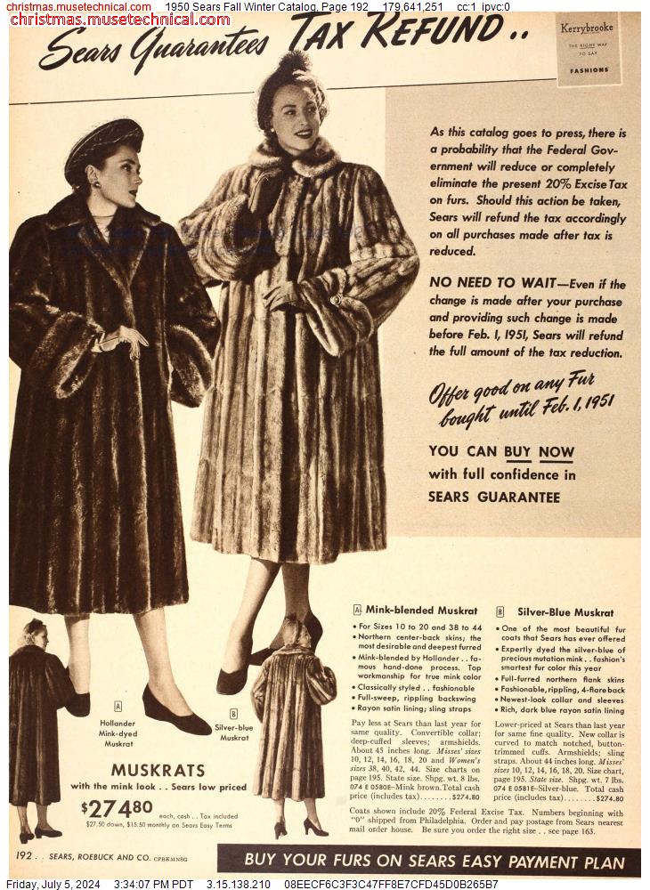 1950 Sears Fall Winter Catalog, Page 192
