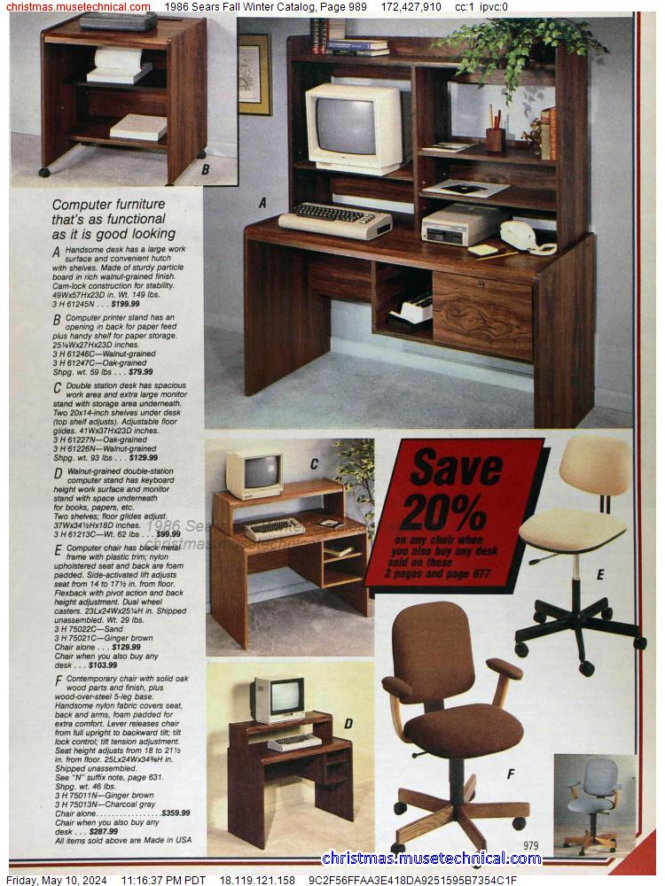 1986 Sears Fall Winter Catalog, Page 989