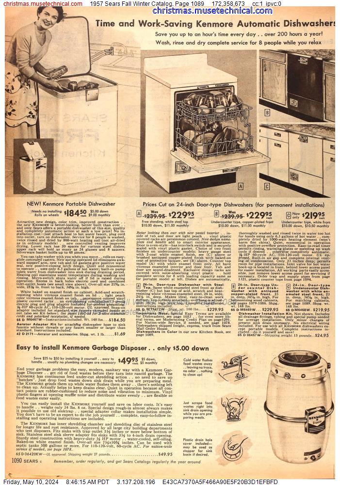 1957 Sears Fall Winter Catalog, Page 1089