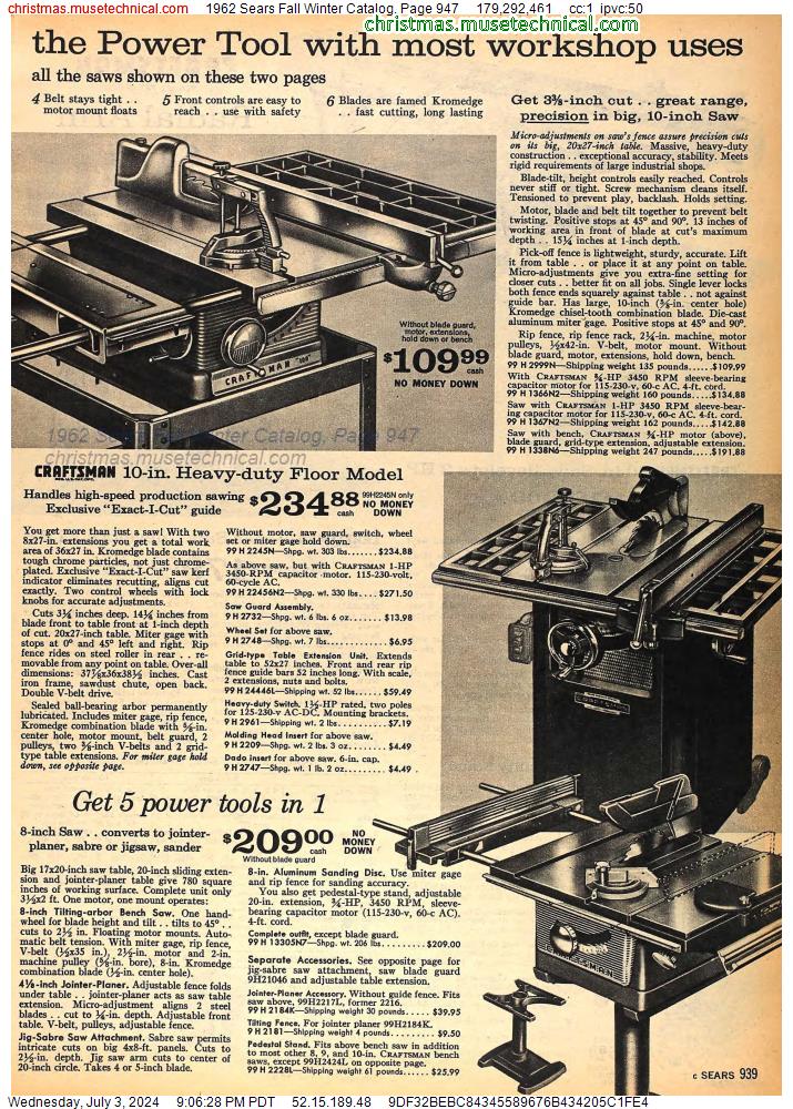 1962 Sears Fall Winter Catalog, Page 947