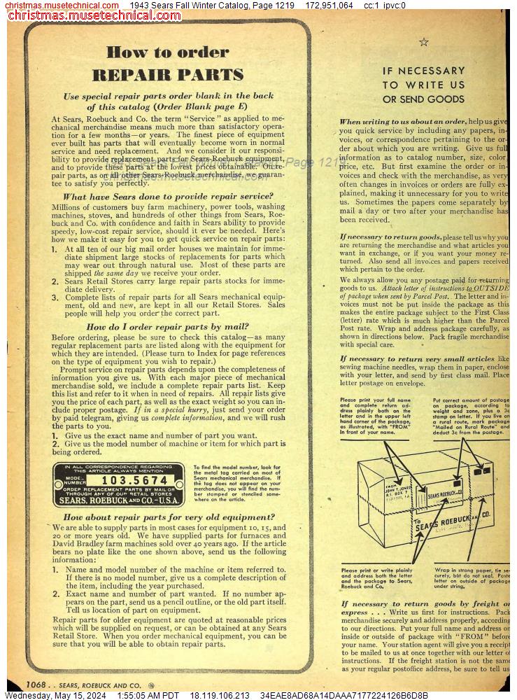 1943 Sears Fall Winter Catalog, Page 1219