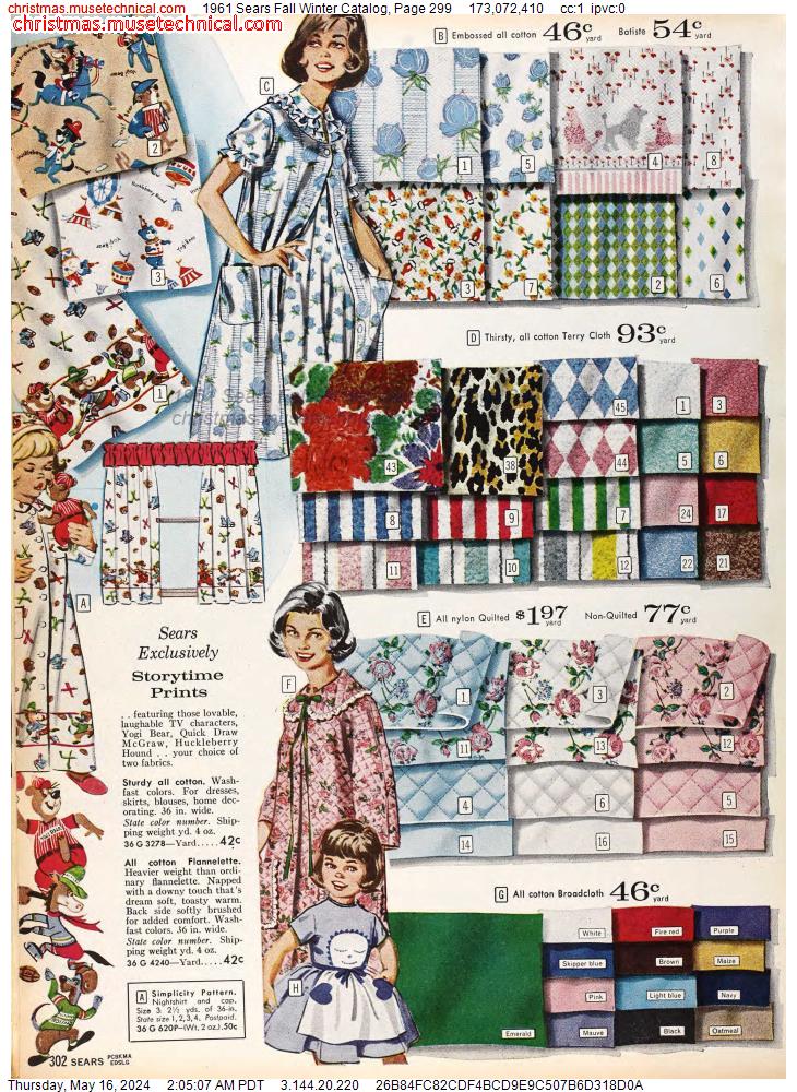 1961 Sears Fall Winter Catalog, Page 299