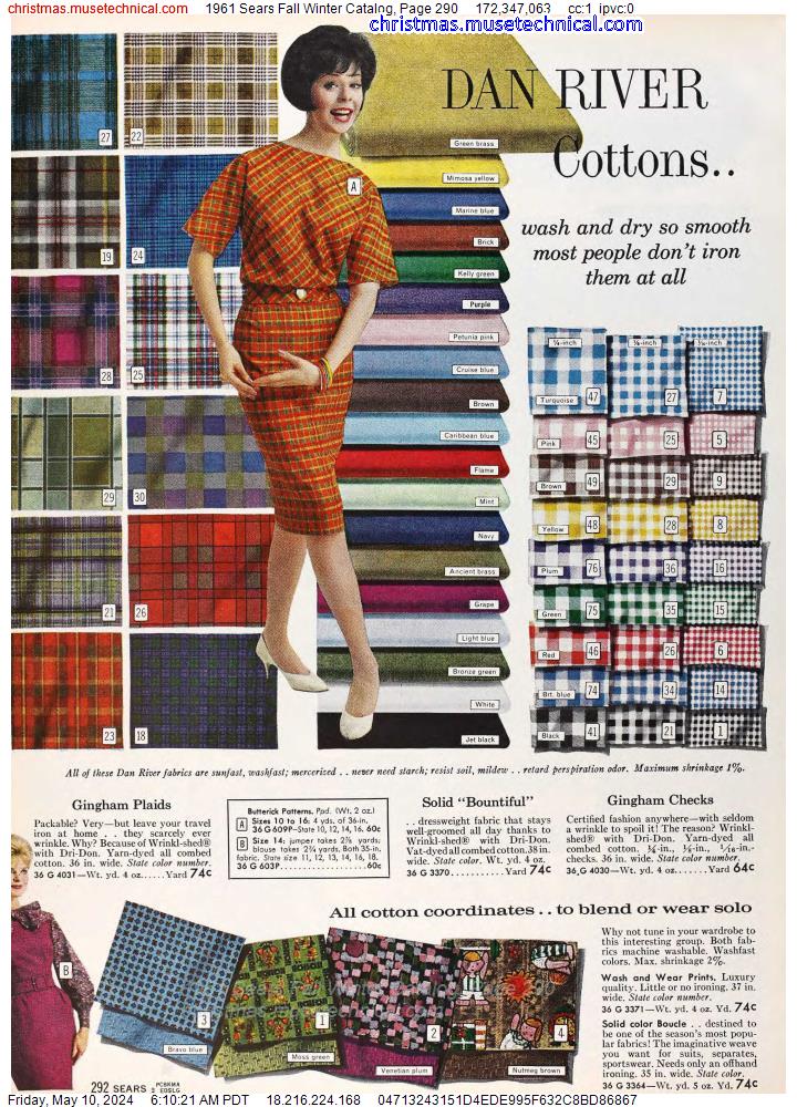 1961 Sears Fall Winter Catalog, Page 290