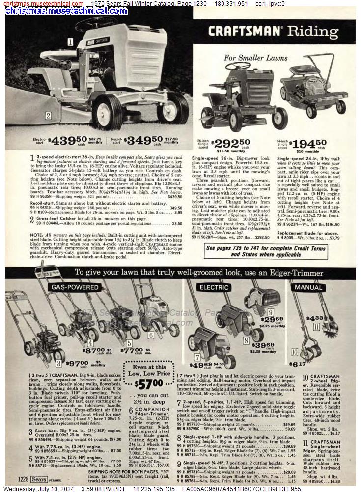 1970 Sears Fall Winter Catalog, Page 1230