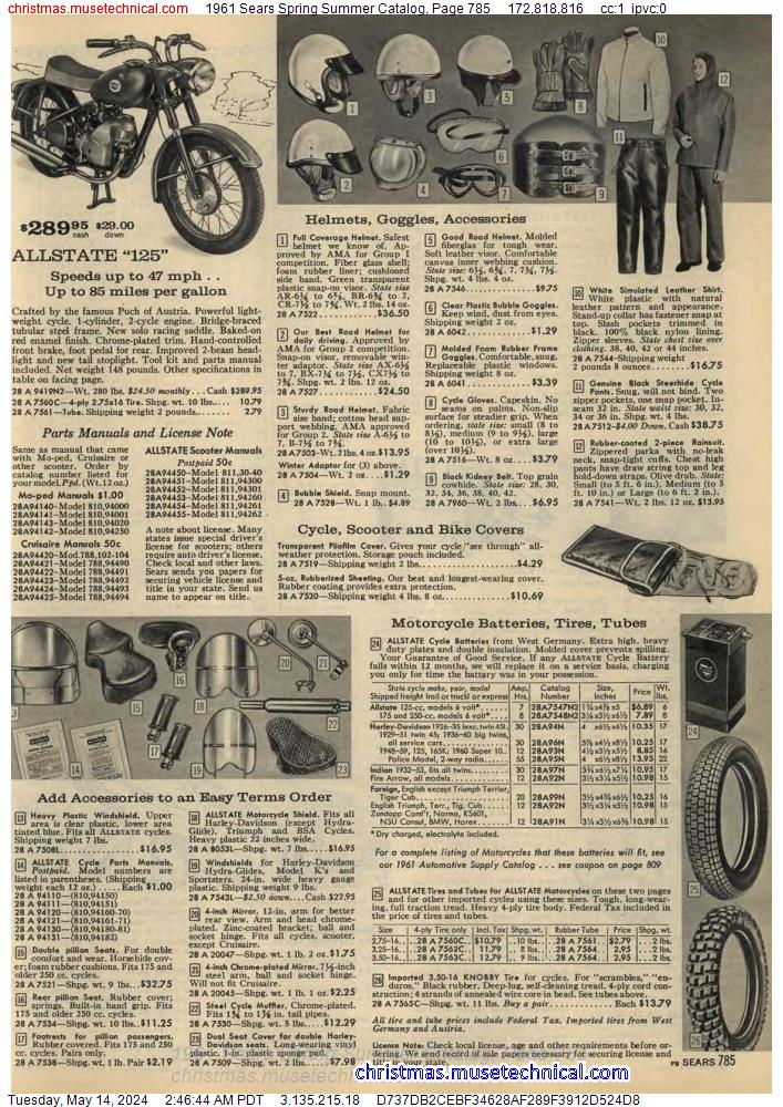1961 Sears Spring Summer Catalog, Page 785
