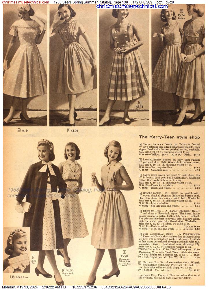 1958 Sears Spring Summer Catalog, Page 138