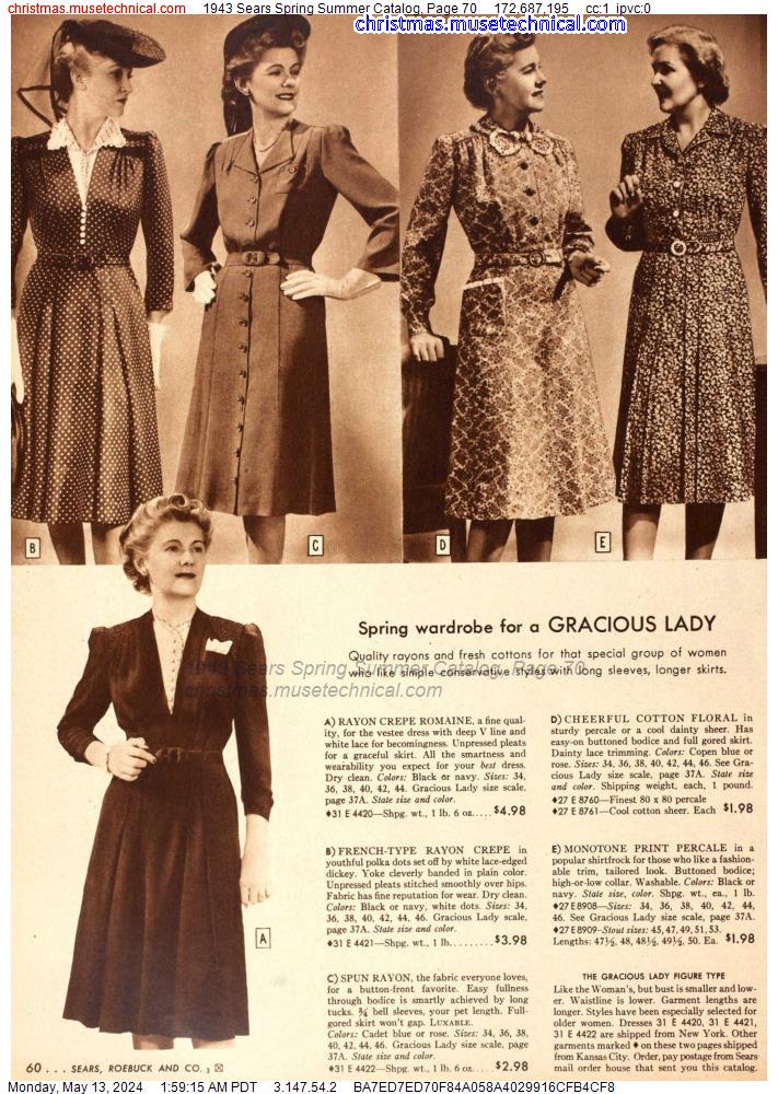 1943 Sears Spring Summer Catalog, Page 70