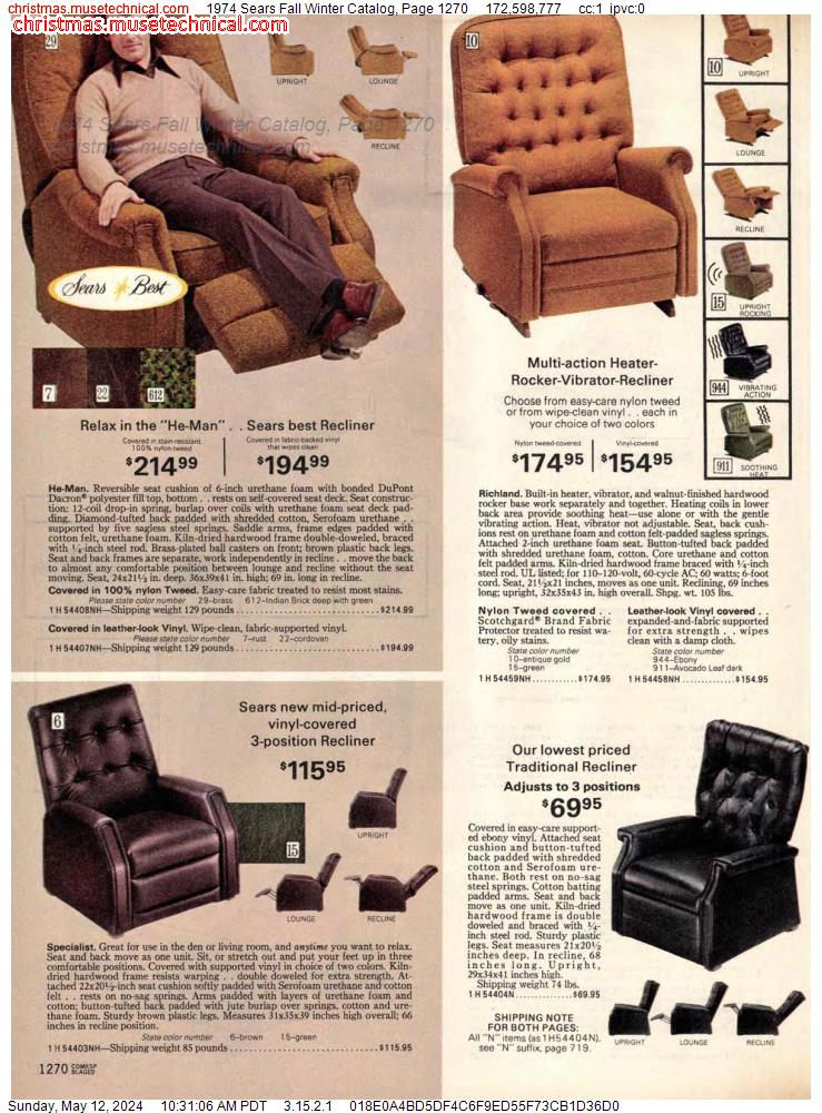 1974 Sears Fall Winter Catalog, Page 1270