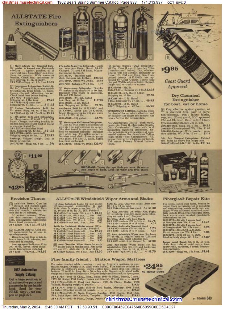 1962 Sears Spring Summer Catalog, Page 833