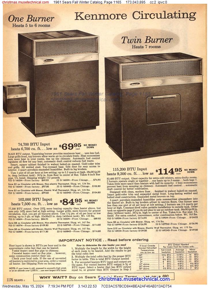 1961 Sears Fall Winter Catalog, Page 1165
