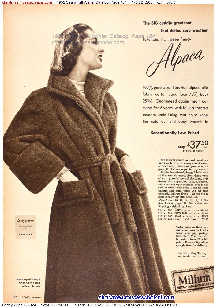 1952 Sears Fall Winter Catalog, Page 184