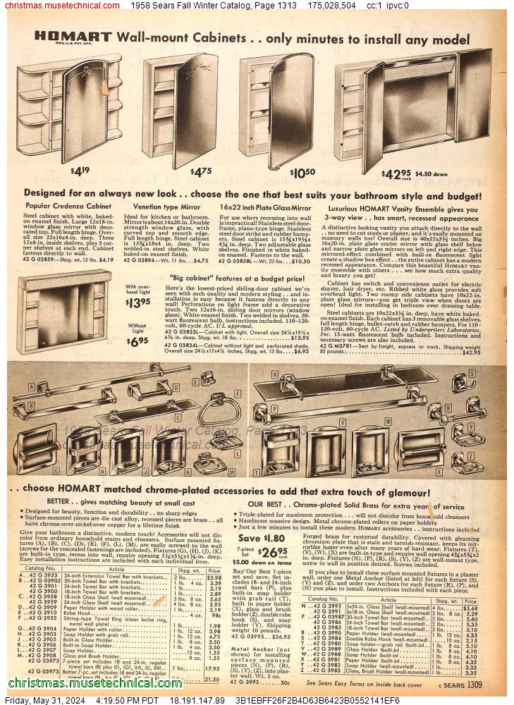 1958 Sears Fall Winter Catalog, Page 1313