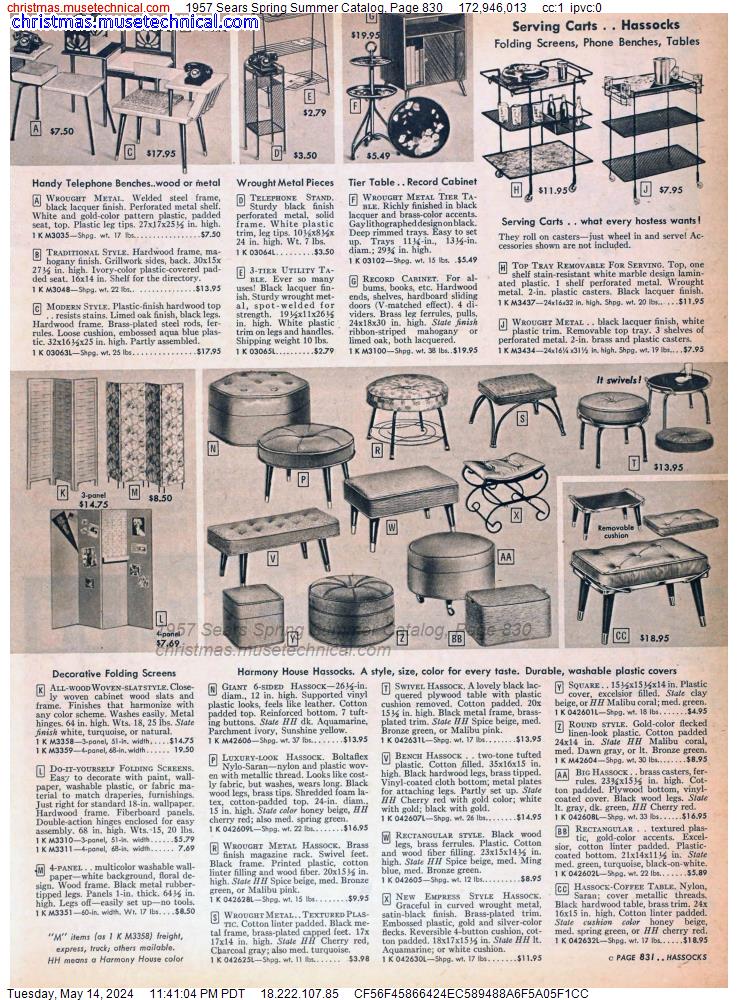 1957 Sears Spring Summer Catalog, Page 830