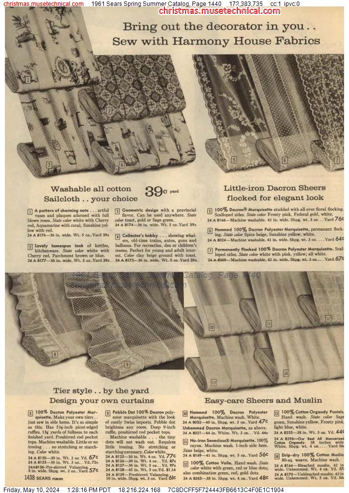 1961 Sears Spring Summer Catalog, Page 1440